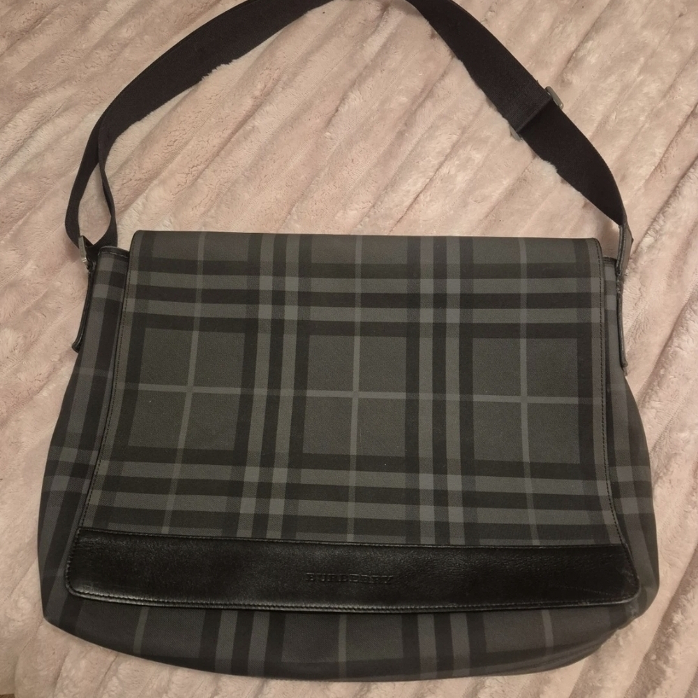 Authentic Burberry Smoked Check Messenger Bag - Charcoal/Black